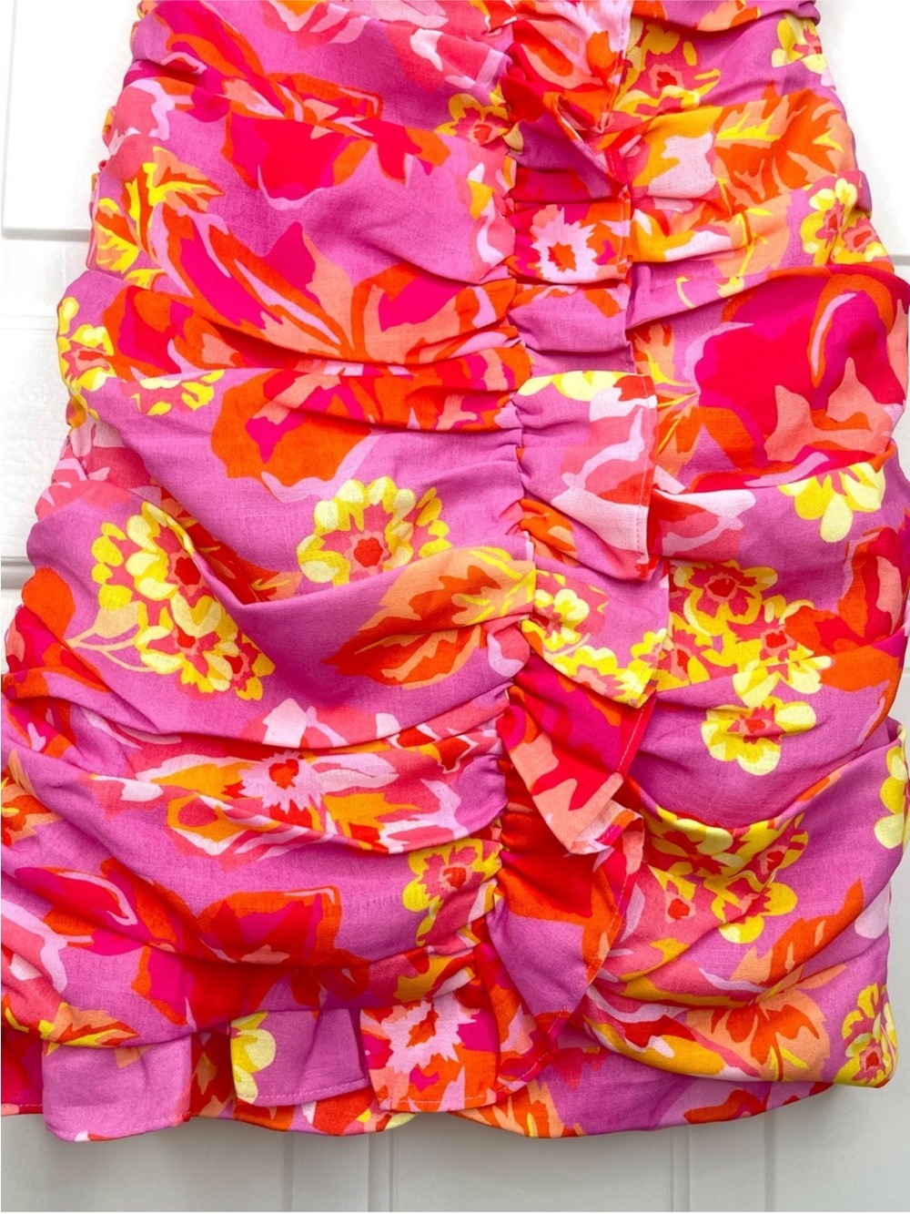 NWT Seven Wonders Kanyo Pink Floral Ruched Mini Dress XS Hello Molly - Picture 12 of 13